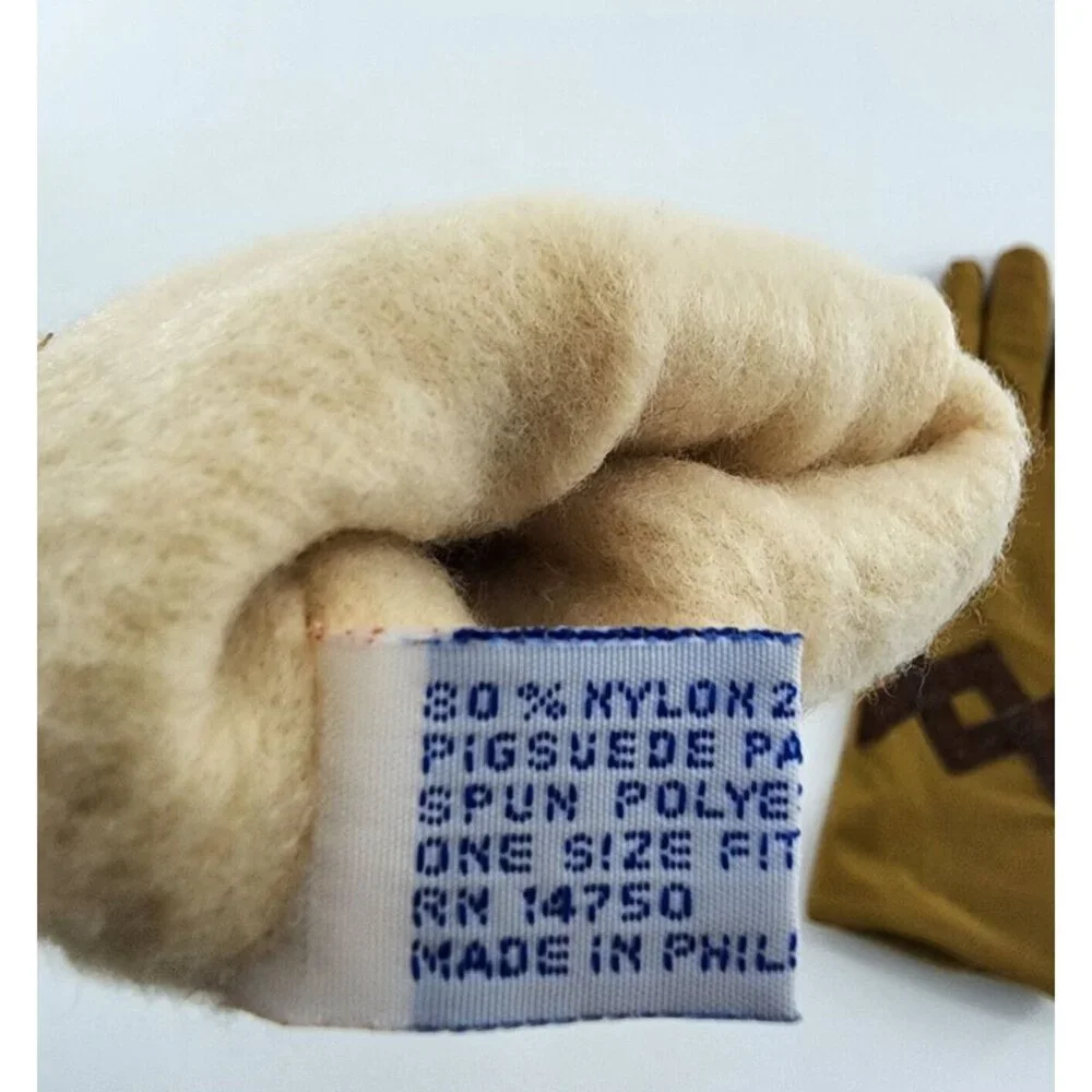 Vintage Bloomingdales Women's Tan Gloves Pigsuede Trim‎ OSFA Nylon Spandex Blend